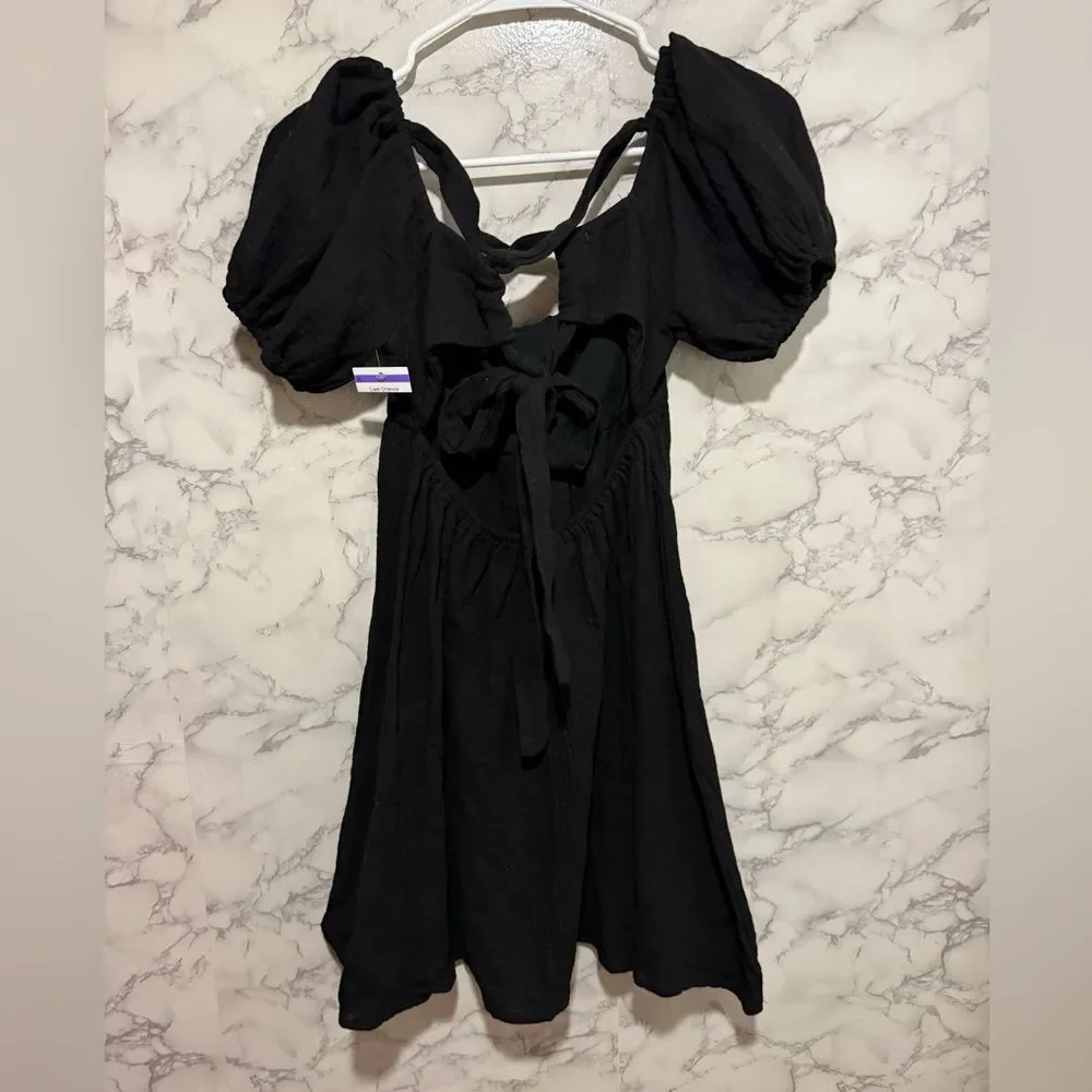 Princess Polly Black Puff Sleeve Mini Sundress Size 2 - Picture 7 of 7